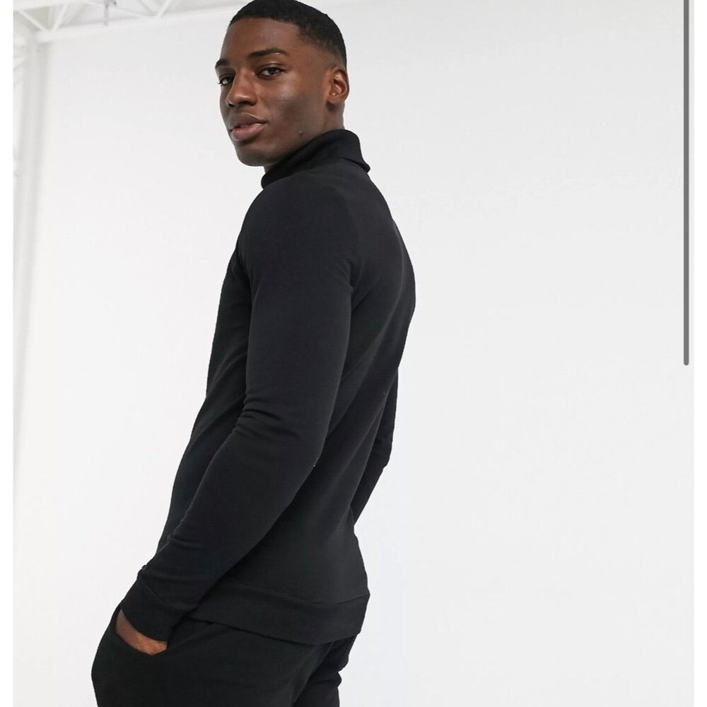 ASOS DESIGN muscle sweatshirt with roll neck in black size L